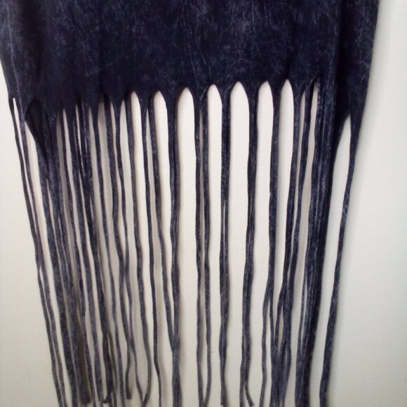 Forever 21 Shirt Juniors L Sleeveless Long Fringe Hem Black Gray - Picture 12 of 12